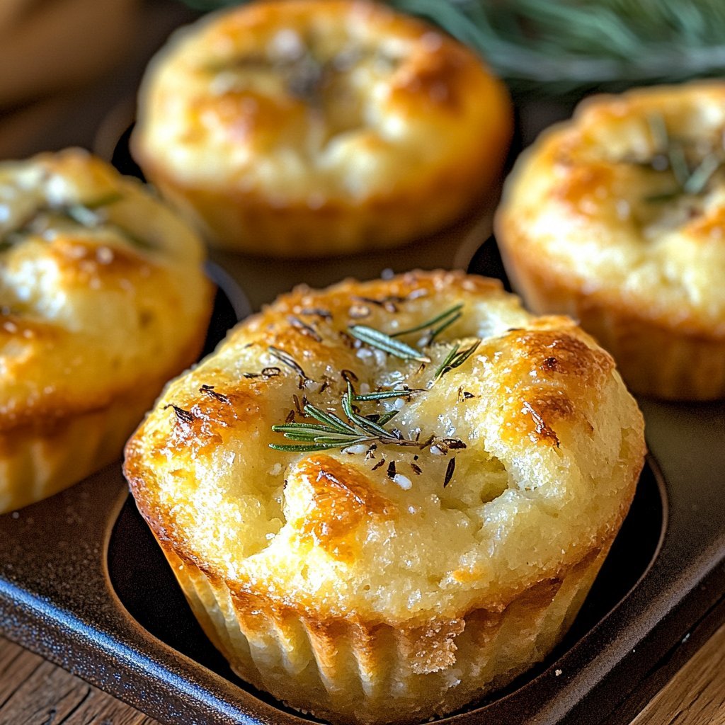 Golden Crust Garlic Rosemary Focaccia Muffins