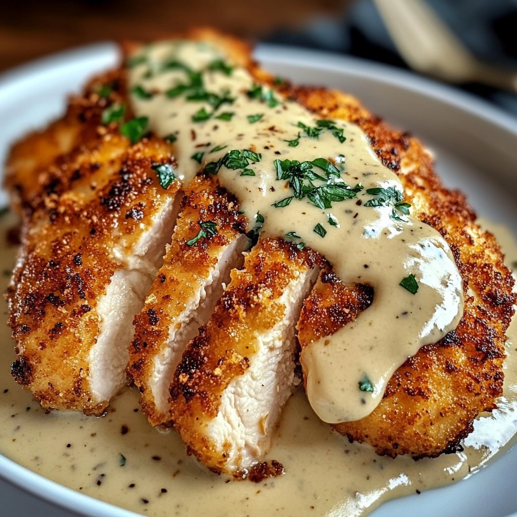 Parmesan Crusted Chicken with Creamy Garlic Sauce