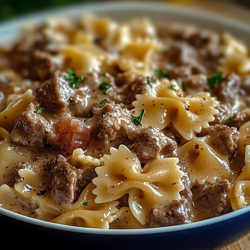 Creamy Beef and Bowtie Pasta