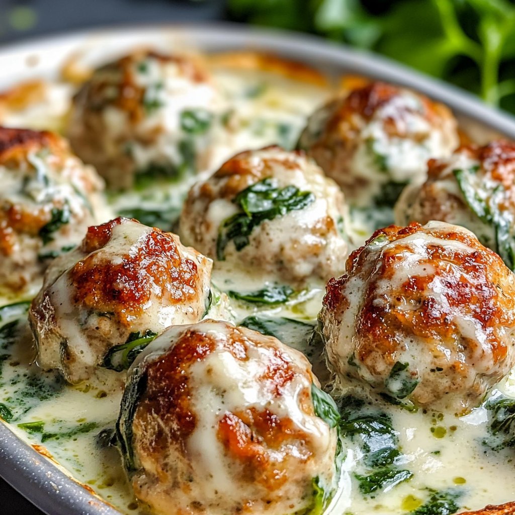 Southern Style Baked Chicken Ricotta Meatballs with Spinach Alfredo Sauce