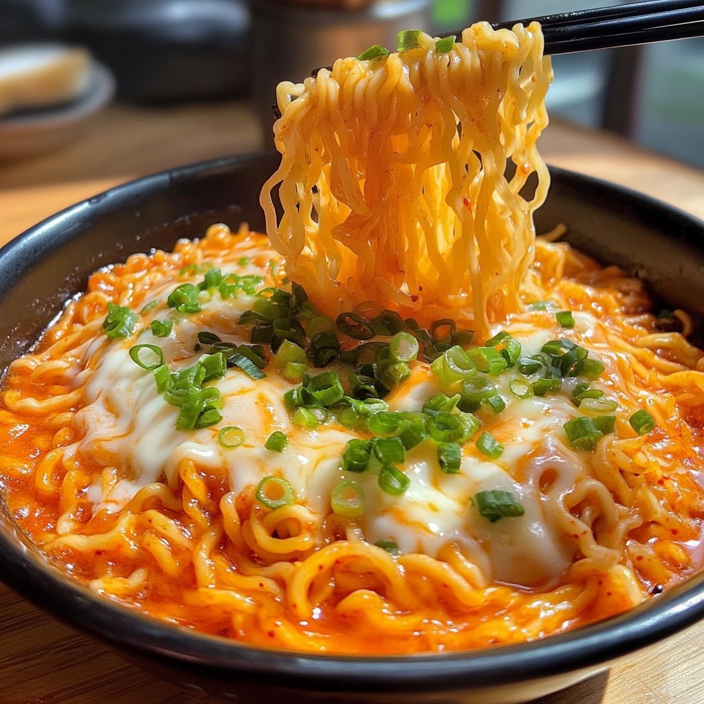 Korean Spicy Ramen Noodles with Cheese