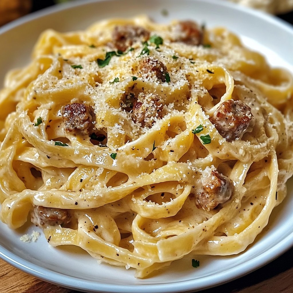 Creamy Garlic Parmesan Fettuccine with Savory Sausage