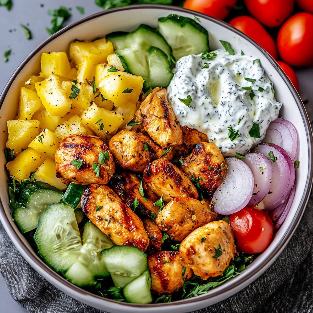 LOADED GREEK CHICKEN BOWL WITH DAIRY-FREE TZATZIKI