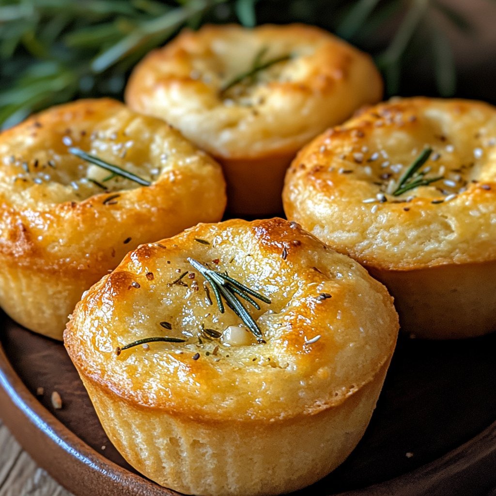 Golden Crust Garlic Rosemary Focaccia Muffins