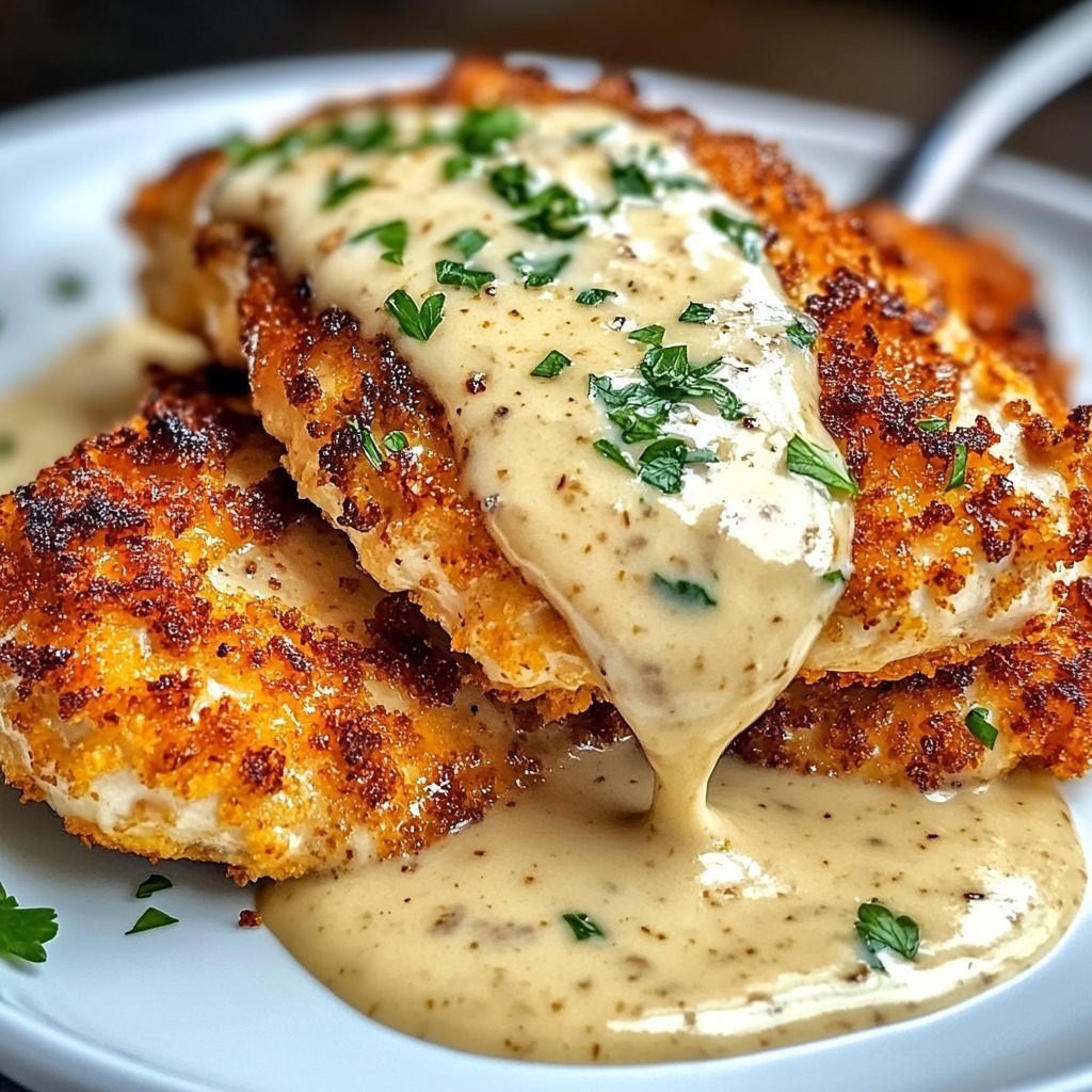 Parmesan Crusted Chicken with Creamy Garlic Sauce