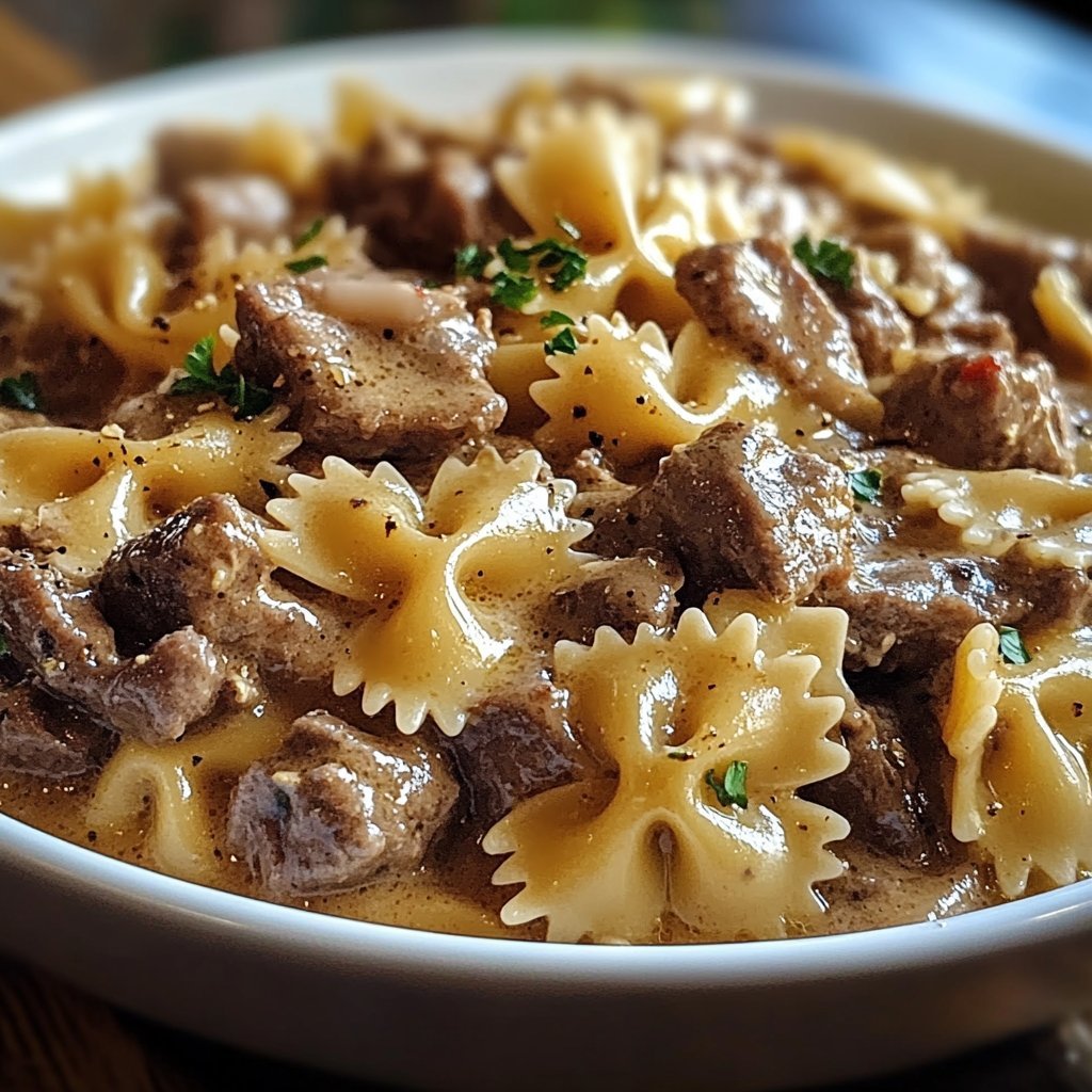 Creamy Beef and Bowtie Pasta