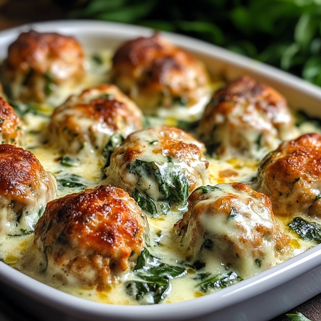 Southern Style Baked Chicken Ricotta Meatballs with Spinach Alfredo Sauce