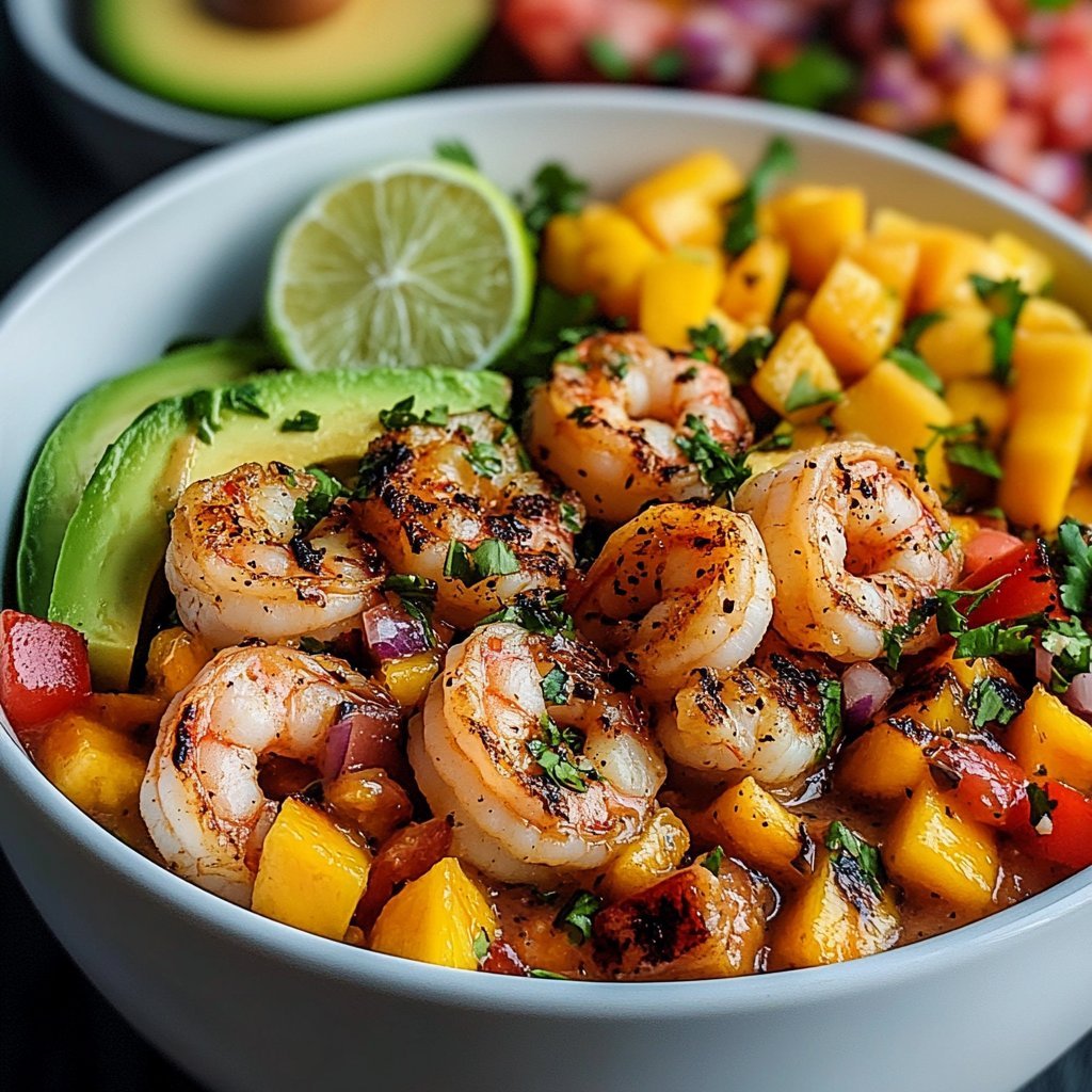 Shrimp and Avocado Bowls with Mango Salsa & Lime-Chili Sauce