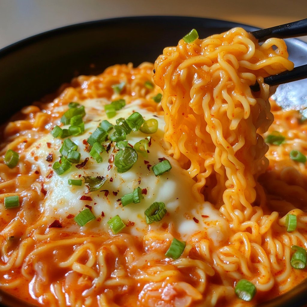 Korean Spicy Ramen Noodles with Cheese