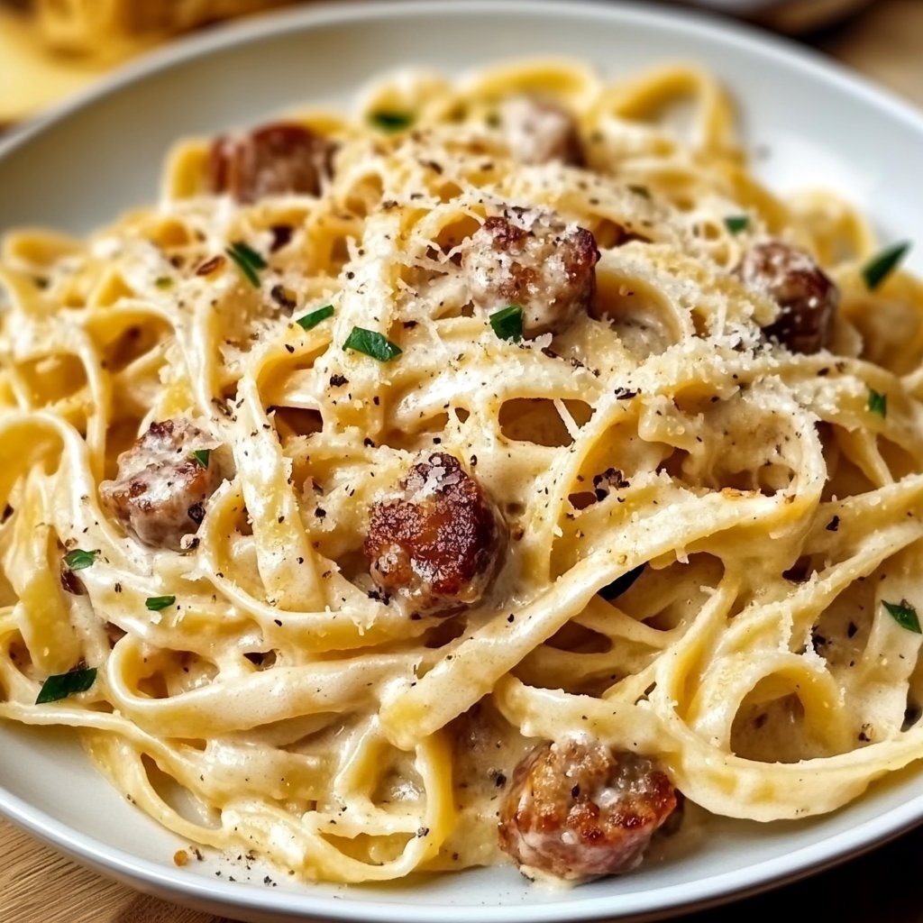 Creamy Garlic Parmesan Fettuccine with Savory Sausage