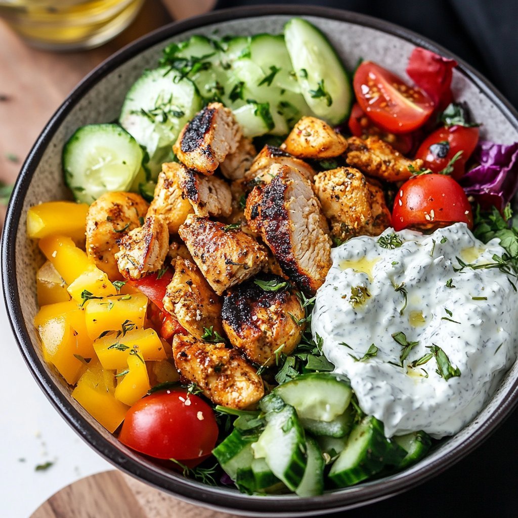 LOADED GREEK CHICKEN BOWL WITH DAIRY-FREE TZATZIKI