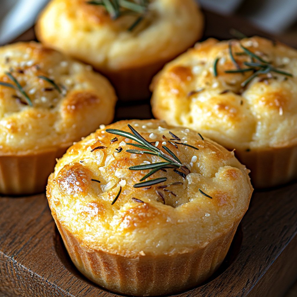 Golden Crust Garlic Rosemary Focaccia Muffins