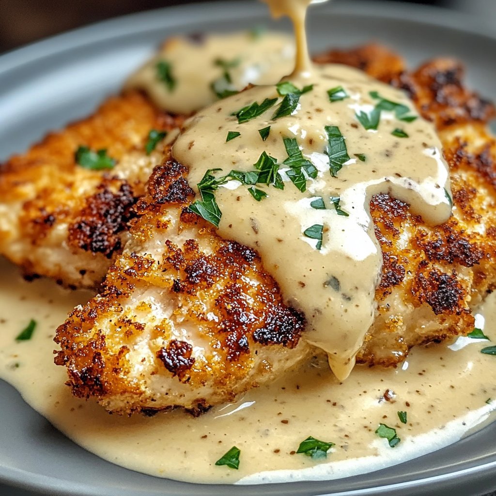 Parmesan Crusted Chicken with Creamy Garlic Sauce