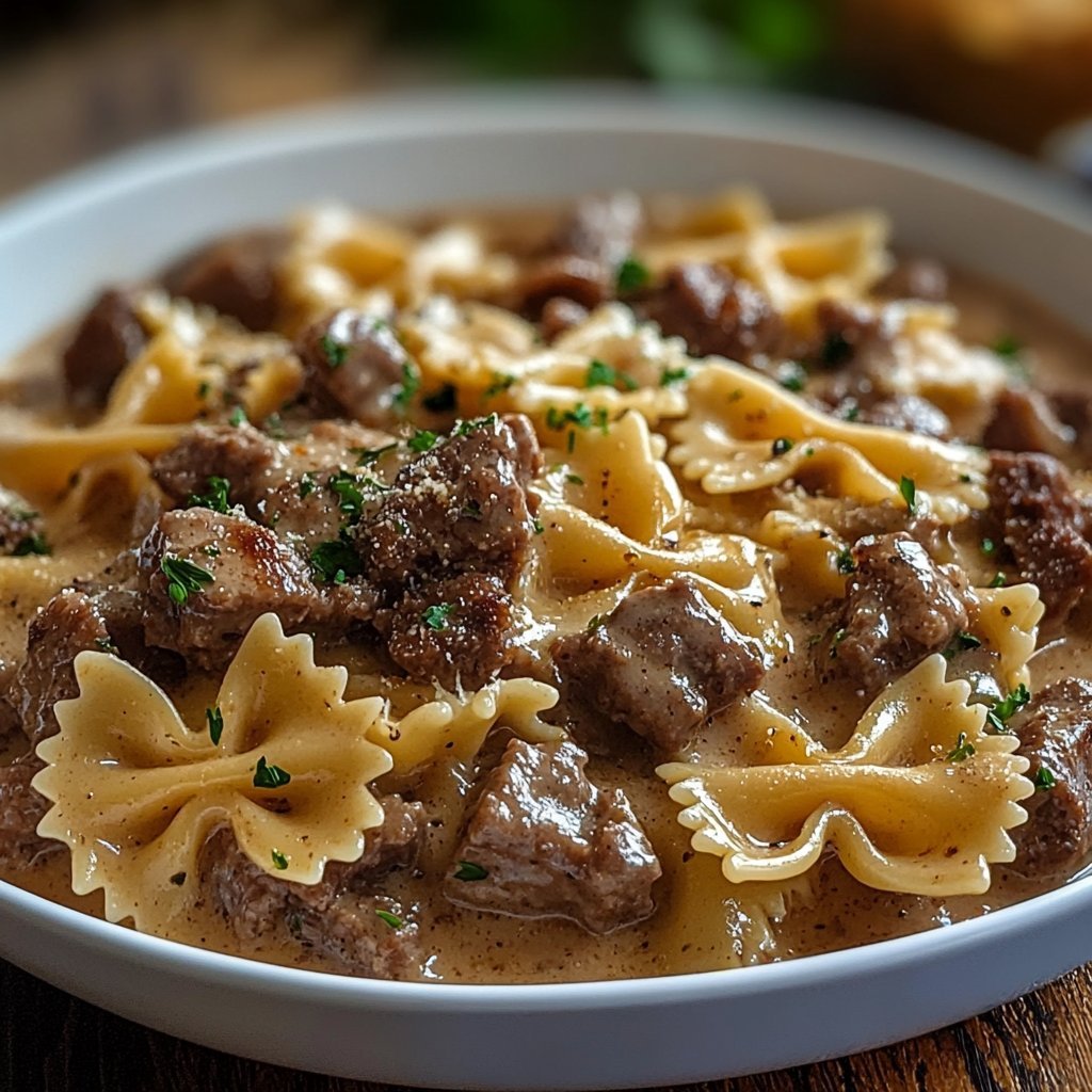 Creamy Beef and Bowtie Pasta