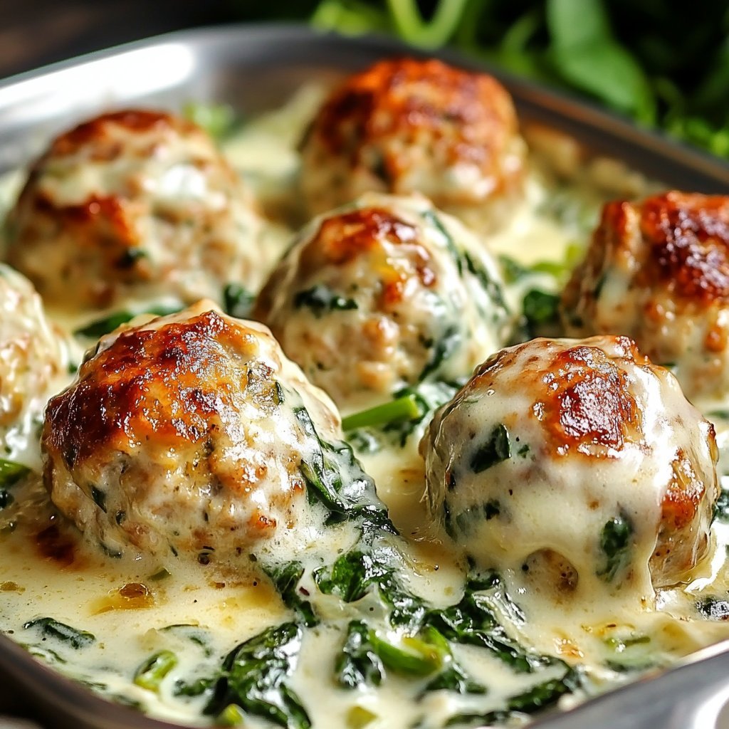 Southern Style Baked Chicken Ricotta Meatballs with Spinach Alfredo Sauce