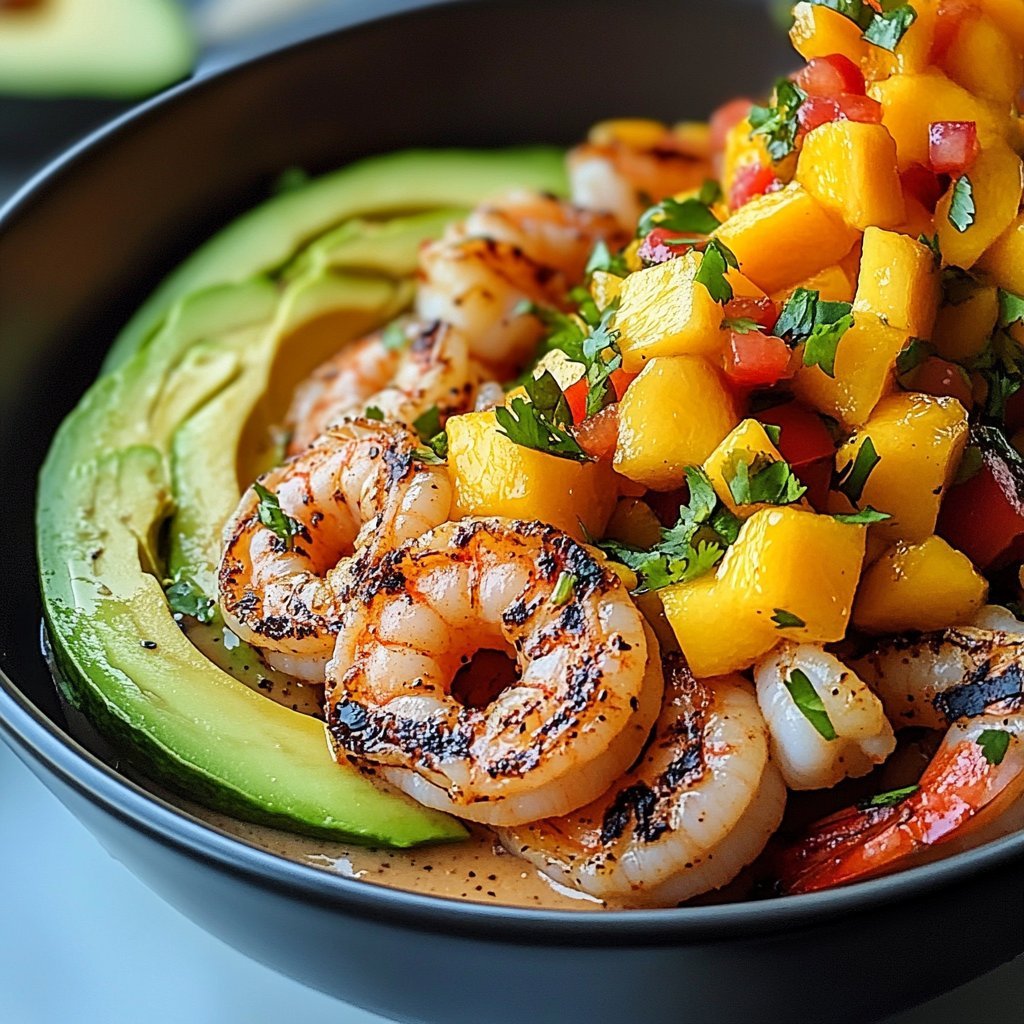 Shrimp and Avocado Bowls with Mango Salsa & Lime-Chili Sauce