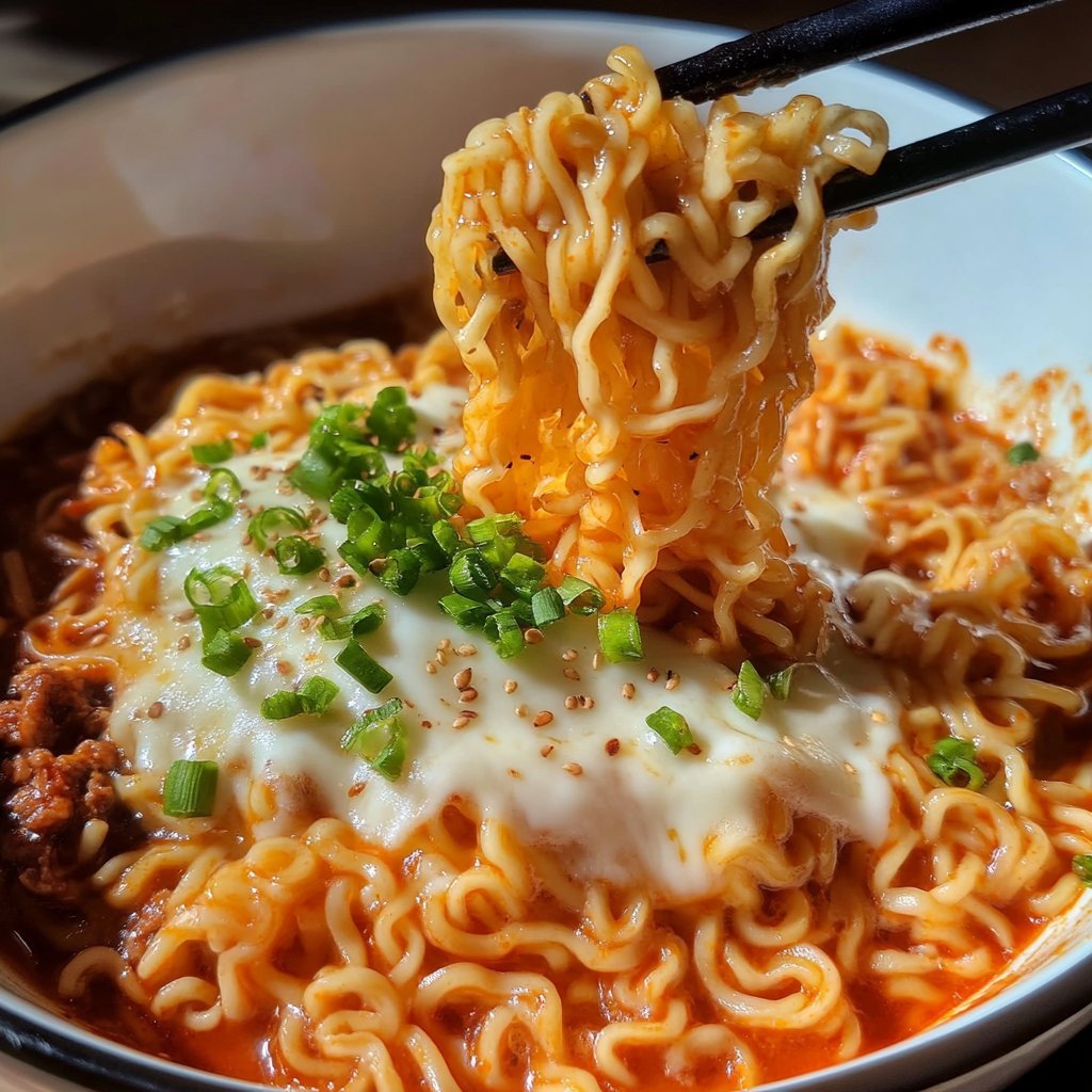 Korean Spicy Ramen Noodles with Cheese