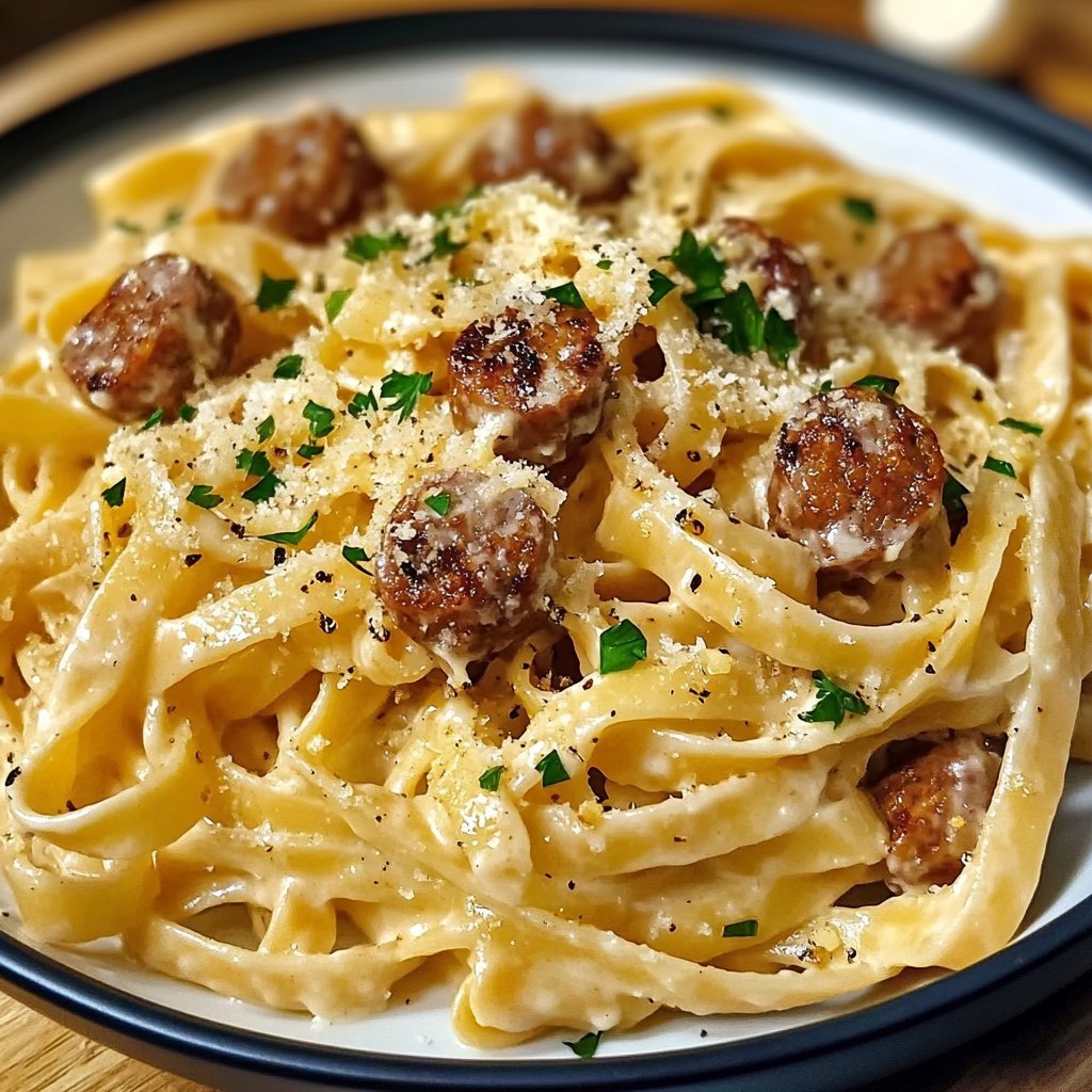 Creamy Garlic Parmesan Fettuccine with Savory Sausage